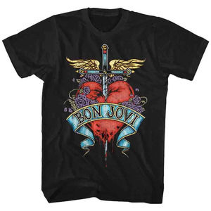Bon Jovi Heart Black Adult T-Shirt,, Bon Jovi Rock Band Shirt, Gift For Fan